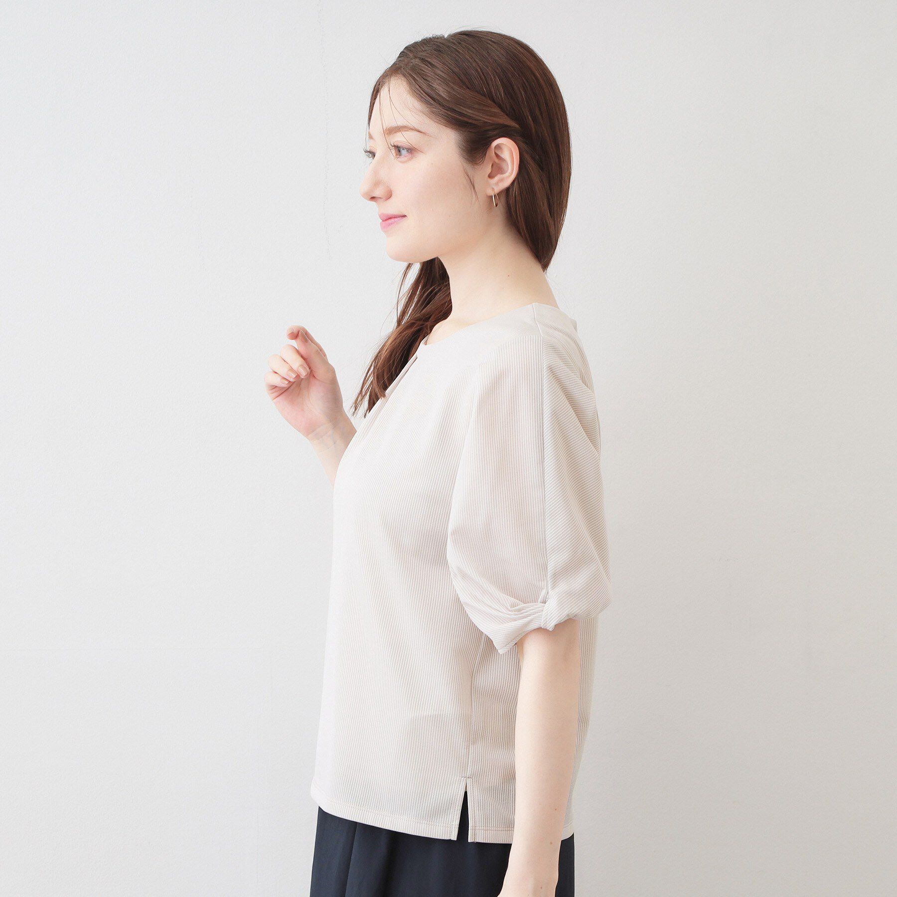 index「【吸水速乾】ストライプ調デザインスリーブトップス《洗濯機OK》」|Tシャツ・カットソー|