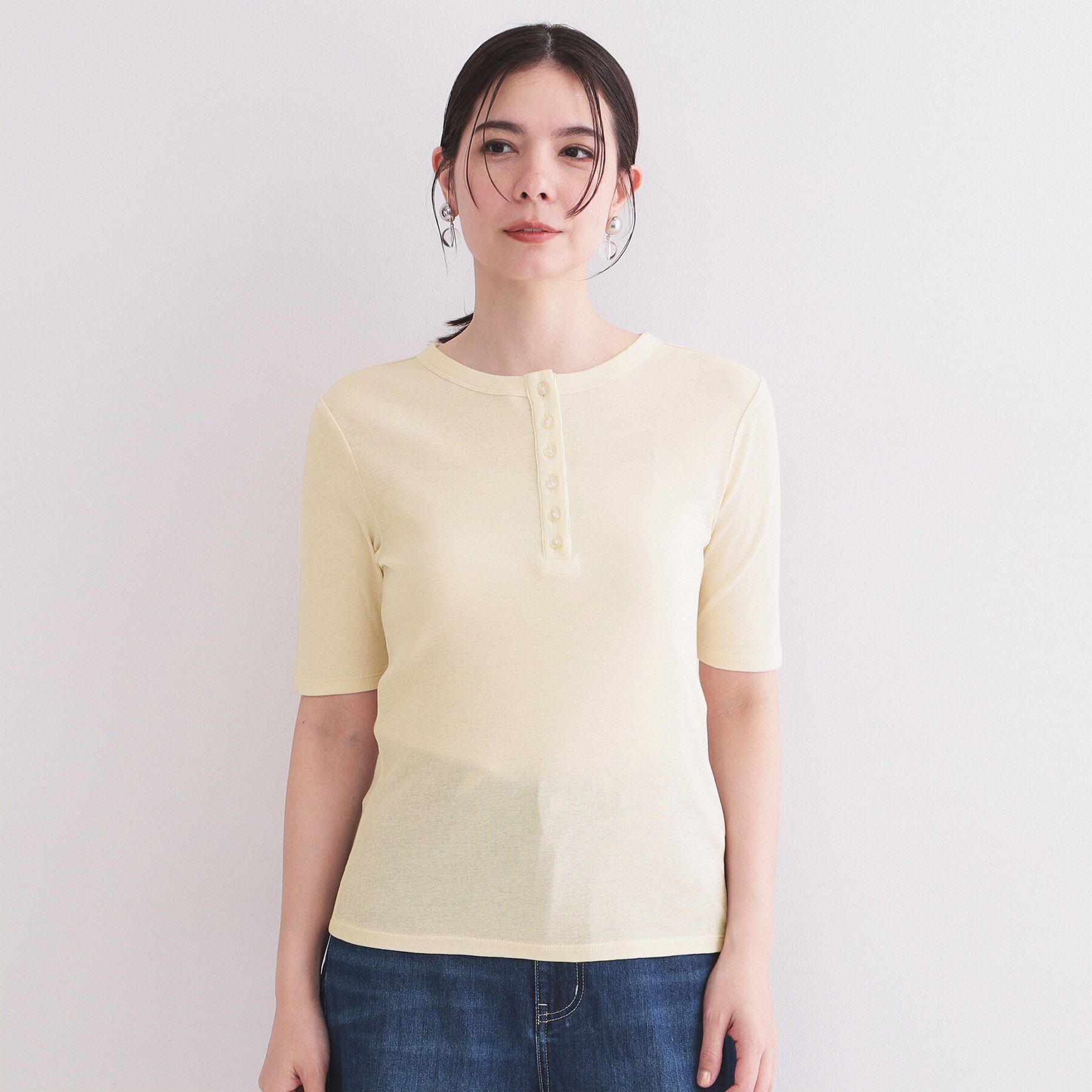 OPAQUE.CLIP「シアーコットンヘンリーネックカットソー【洗濯機OK】」|Tシャツ・カットソー|