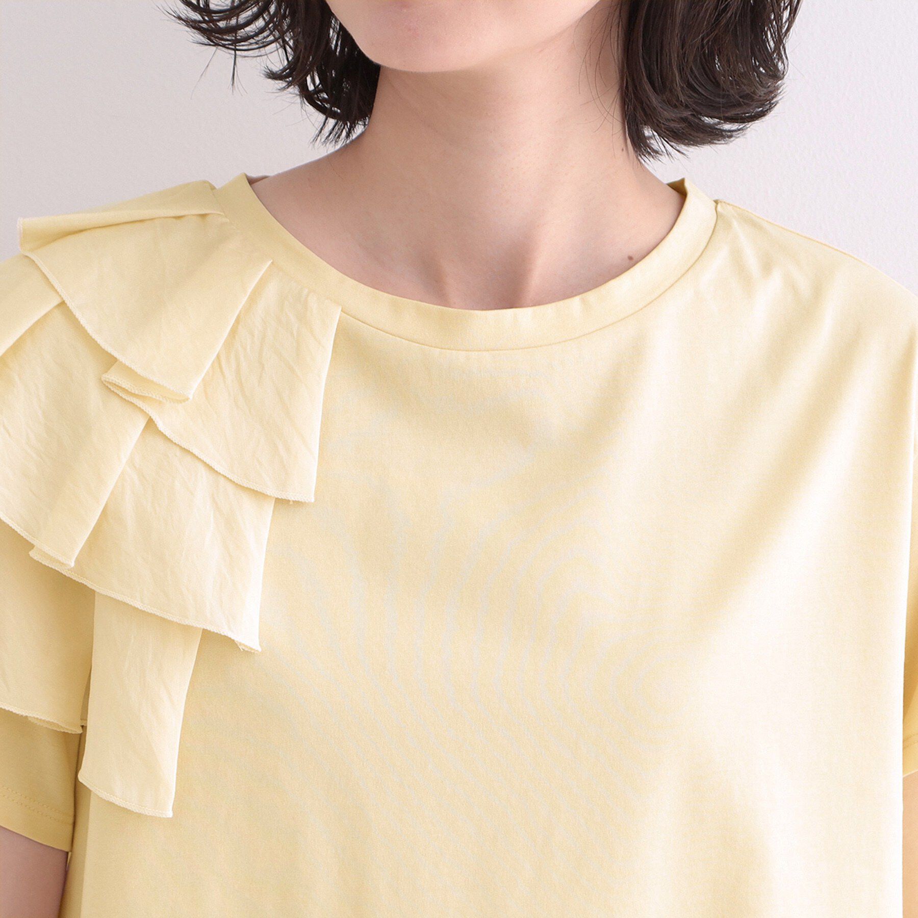 OPAQUE.CLIP「【接触冷感】アシメフリルドッキングカットソー《UVケア／洗濯機OK》」|Tシャツ・カットソー|