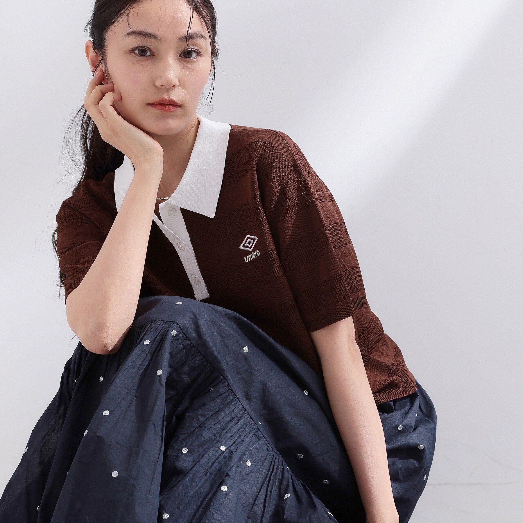 OPAQUE.CLIP「◆【umbro／アンブロ】メッシュボーダー配色ポロニット」|ニット・セーター|ブラウン(044)