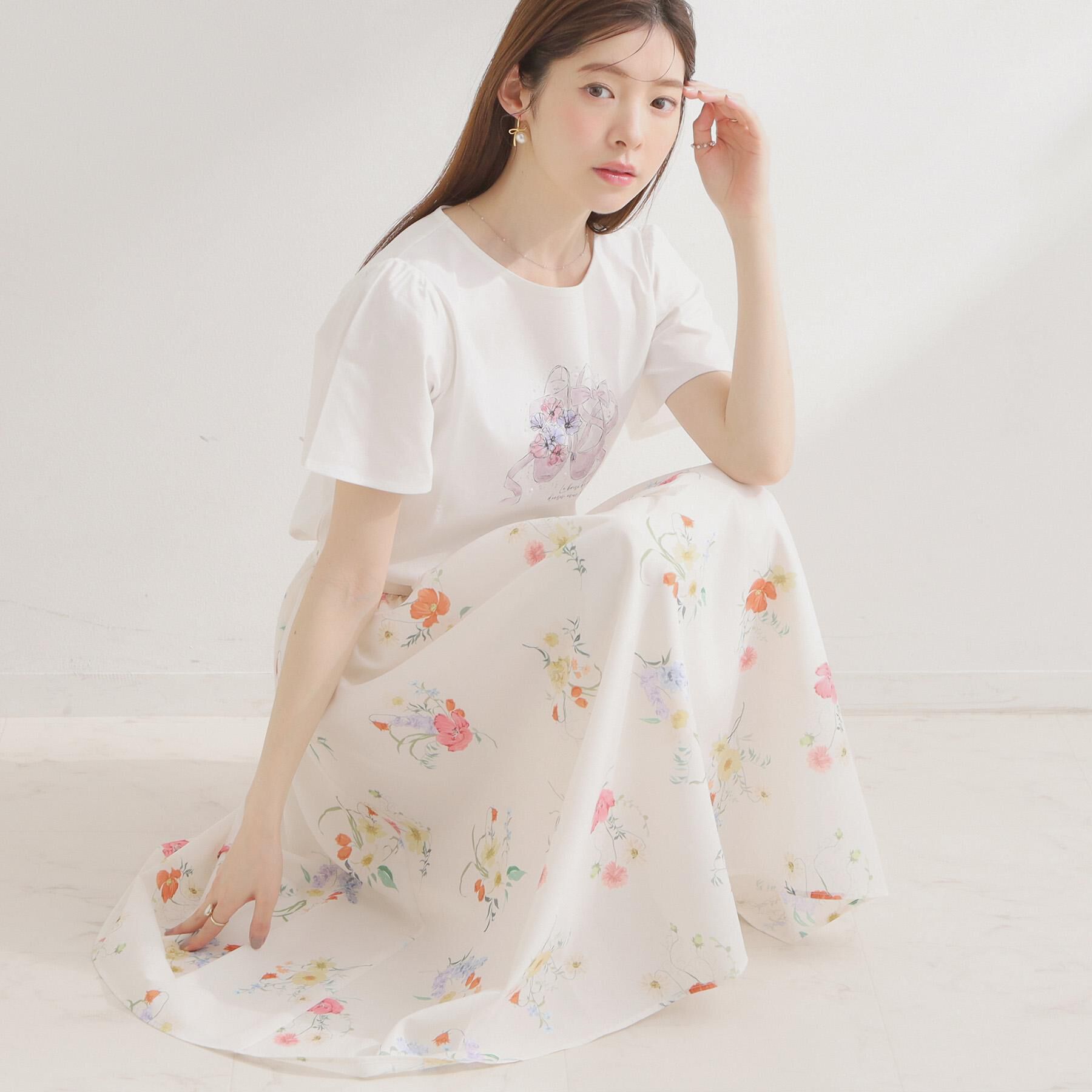 Couture broach「【洗える】パレットボイル 細リボン付きスカート」|スカート|オフホワイト(103