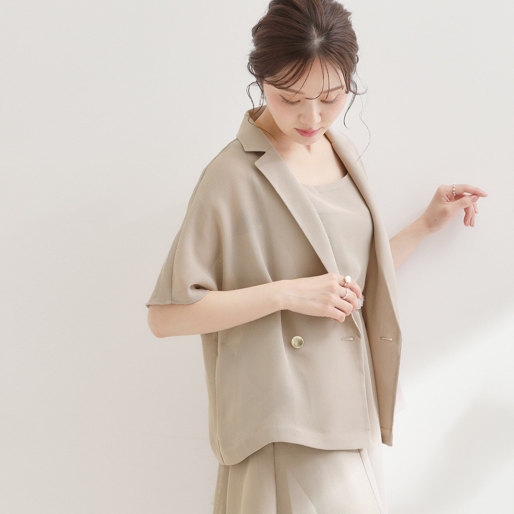 Couture broach「【洗える】メッシュ調 半袖ジャケット」|テーラードジャケット|