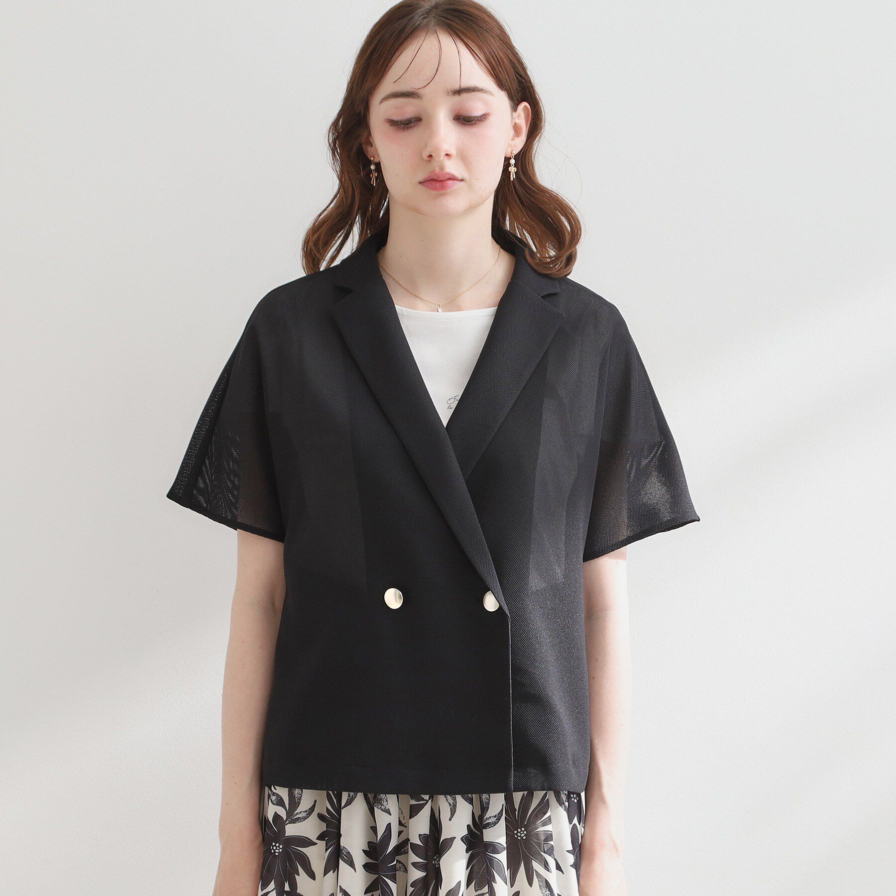 Couture broach「【洗える】メッシュ調 半袖ジャケット」|テーラードジャケット|