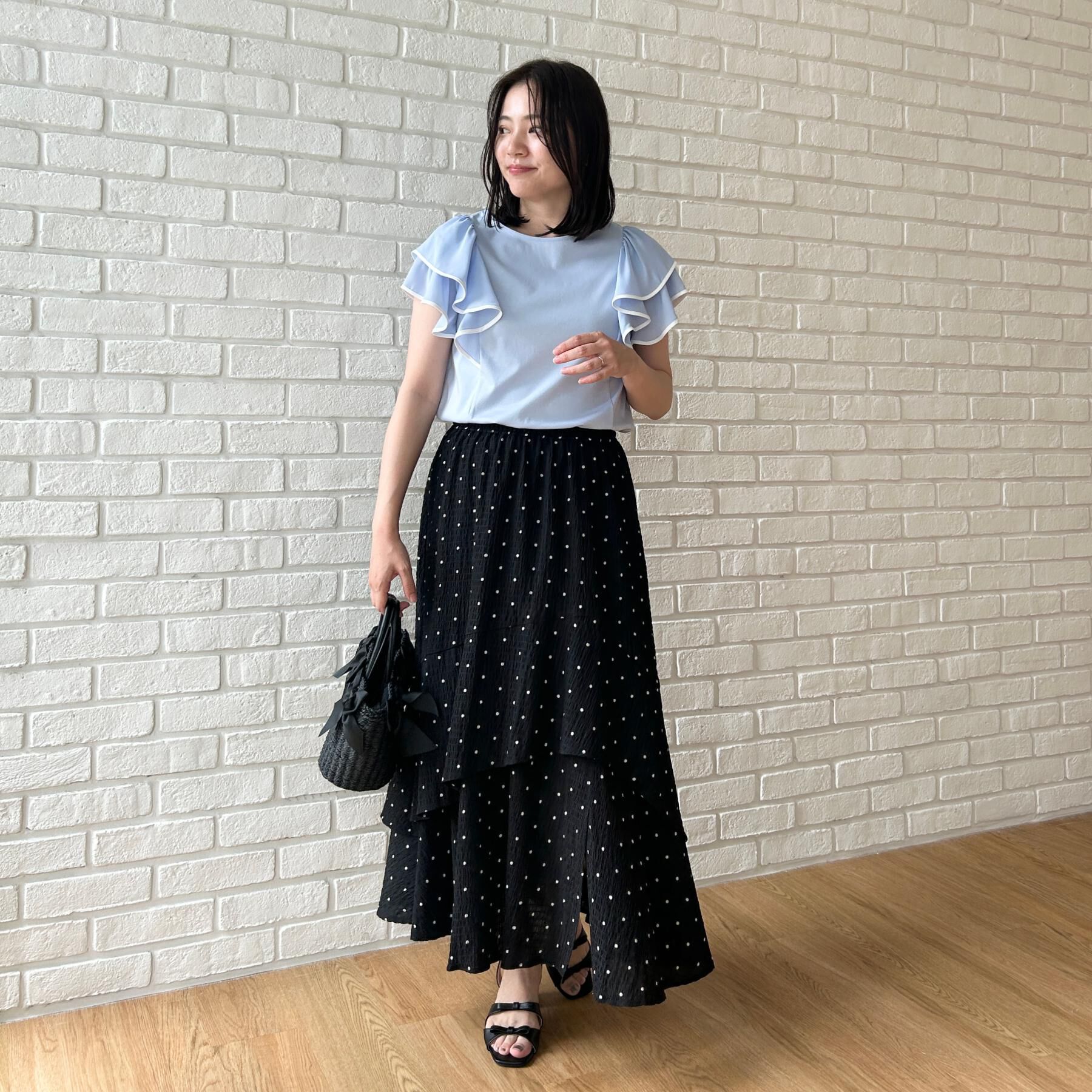 Couture broach「【洗える】シャーリングティアード ドット柄スカート」|スカート|