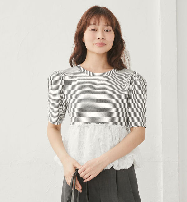 archives「ボーダーアソートレースドッキングバルーンＴＯＰＳ」|Tシャツ・カットソー|