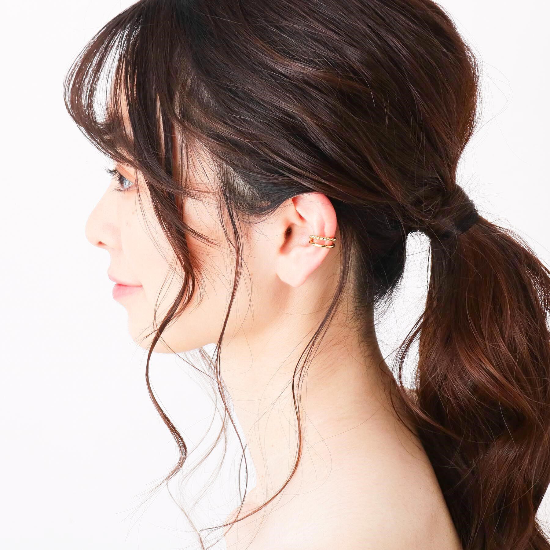 COCOSHNIK「シルバー ダブルフープ縄目 イヤーカフ小 GP」|イヤーカフ|