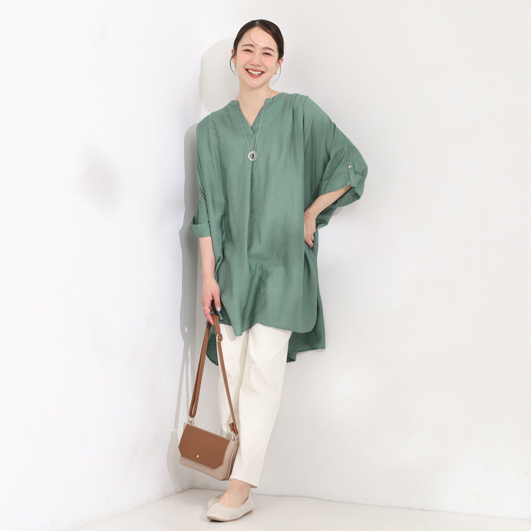 SHOO･LA･RUE「【ひんやり/S-LL】すっぽり体型カバー スキッパードルマンチュニック」|チュニック|
