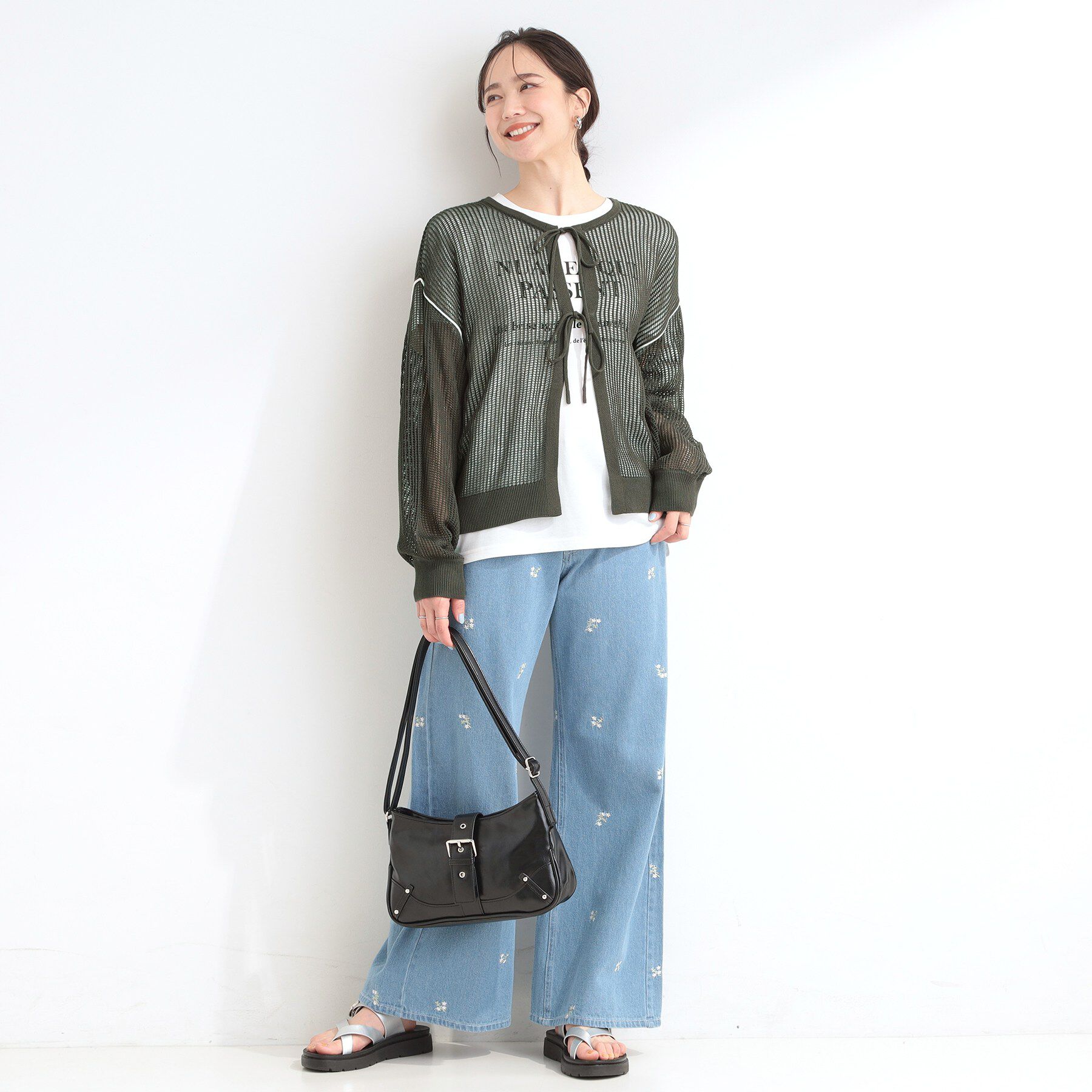 SHOO･LA･RUE「【2点セット/洗濯機可/S-LL】時短でこなれ見え カーデにもなる2WAYメッシュニット+半袖ロゴT」|その他|