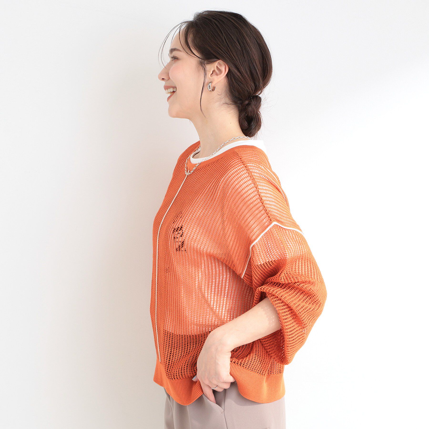 SHOO･LA･RUE「【2点セット/洗濯機可/S-LL】時短でこなれ見え カーデにもなる2WAYメッシュニット+半袖ロゴT」|その他|