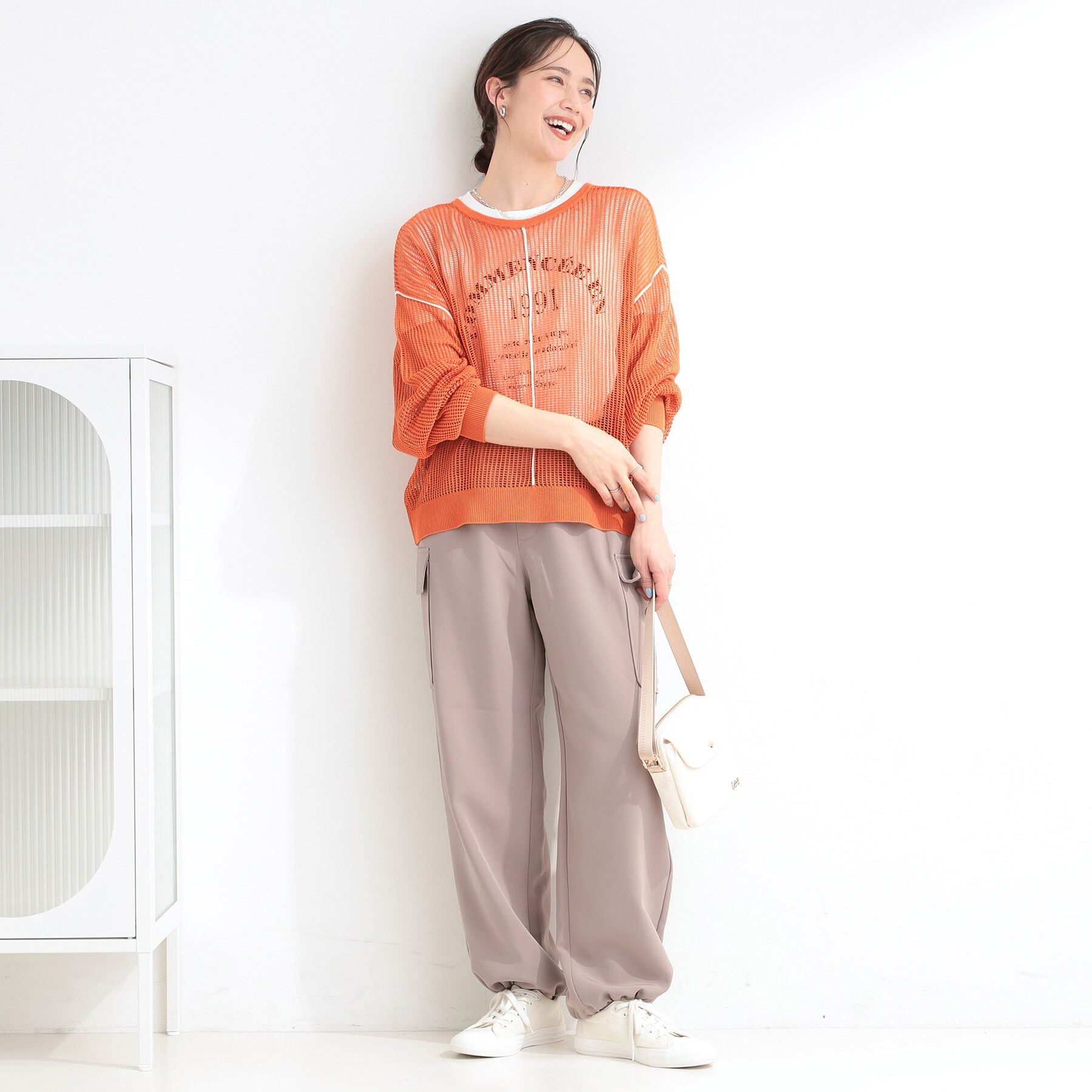 SHOO･LA･RUE「【2点セット/洗濯機可/S-LL】時短でこなれ見え カーデにもなる2WAYメッシュニット+半袖ロゴT」|その他|