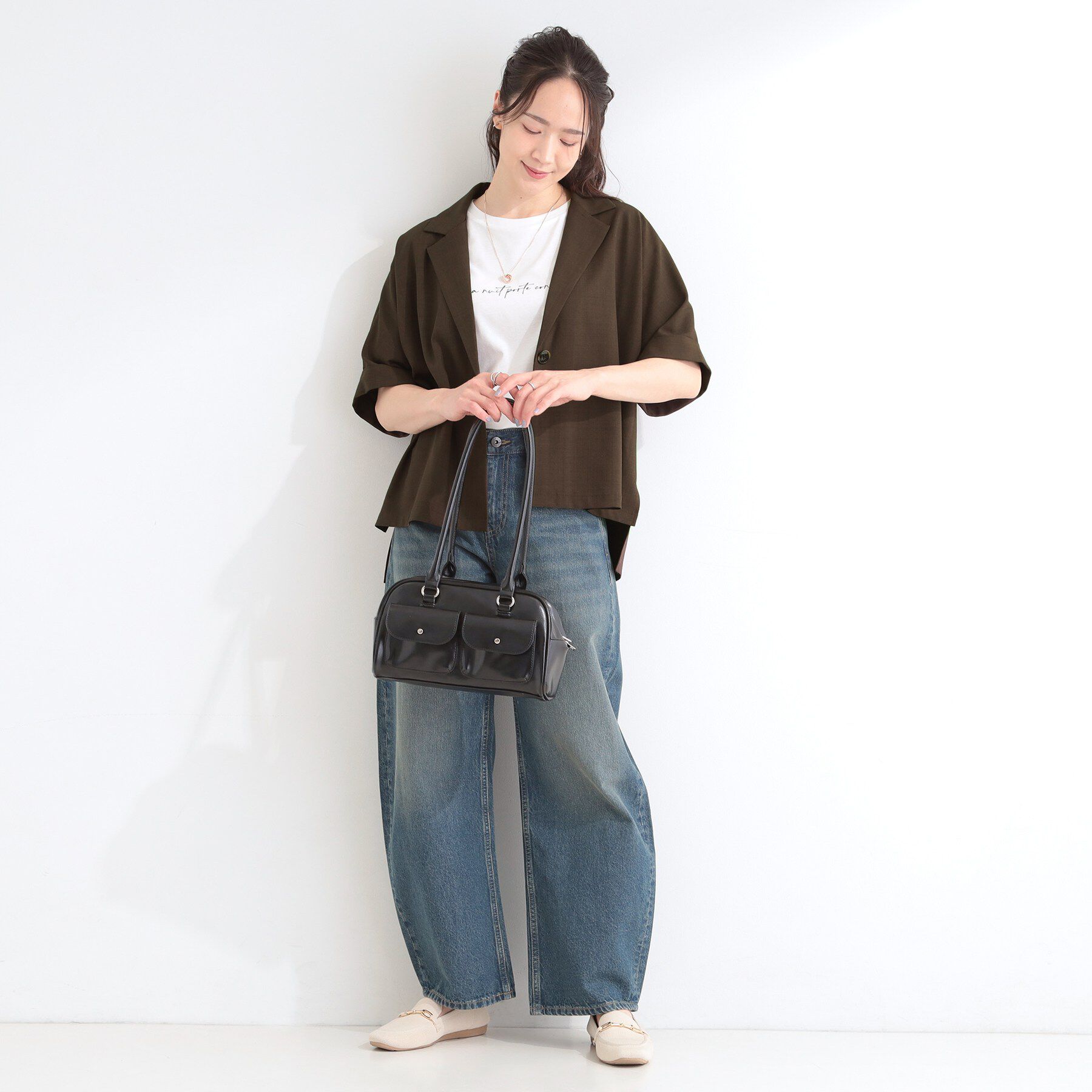 SHOO･LA･RUE「【セットアップ可/洗濯後しわになりにくい/S-LL】半袖とろみテーラードジャケット」|テーラードジャケット|