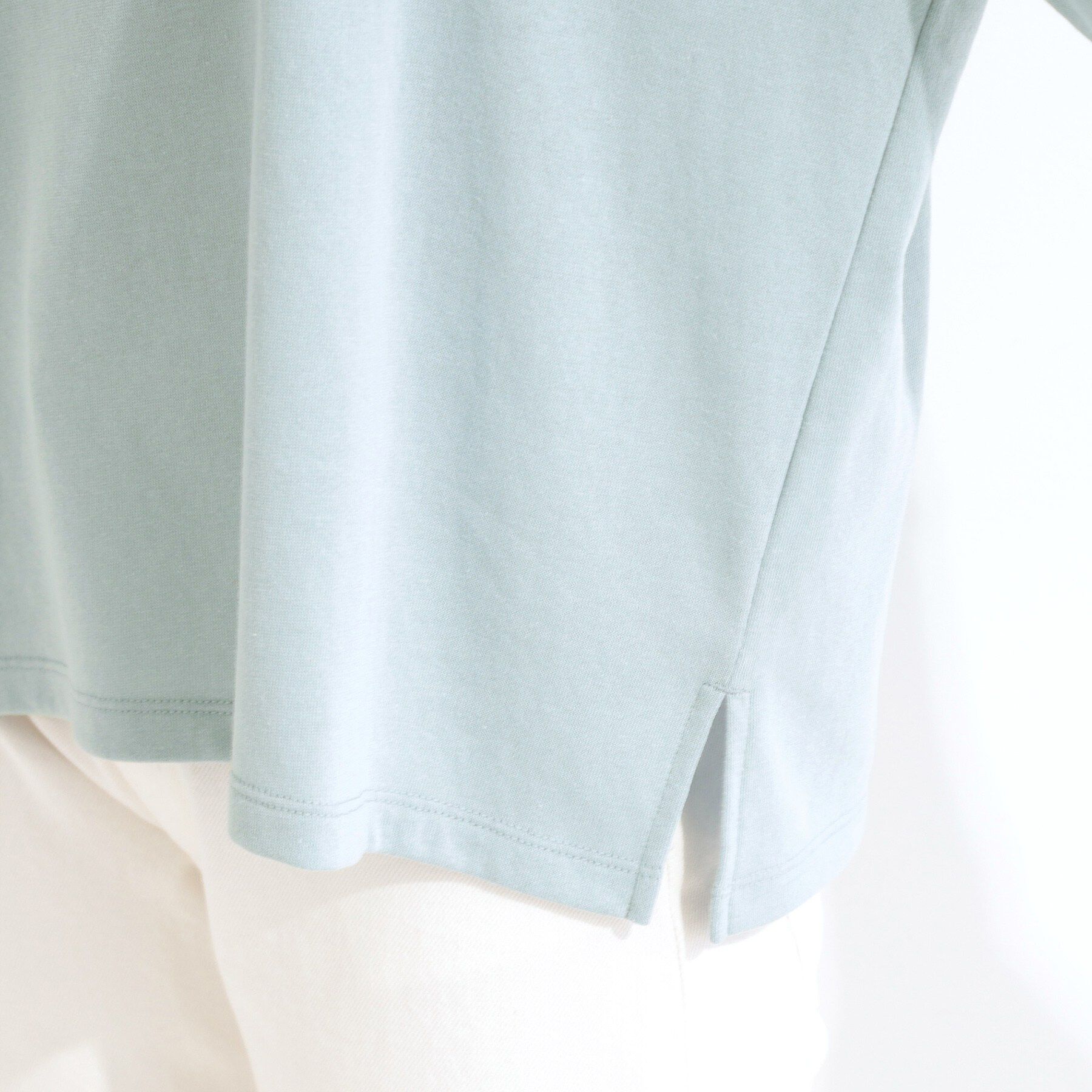 SHOO･LA･RUE「【洗濯機可/S-LL/選べる6柄】切りっぱなしお袖がこなれカジュアル 5分袖シアーTシャツ」|Tシャツ・カットソー|