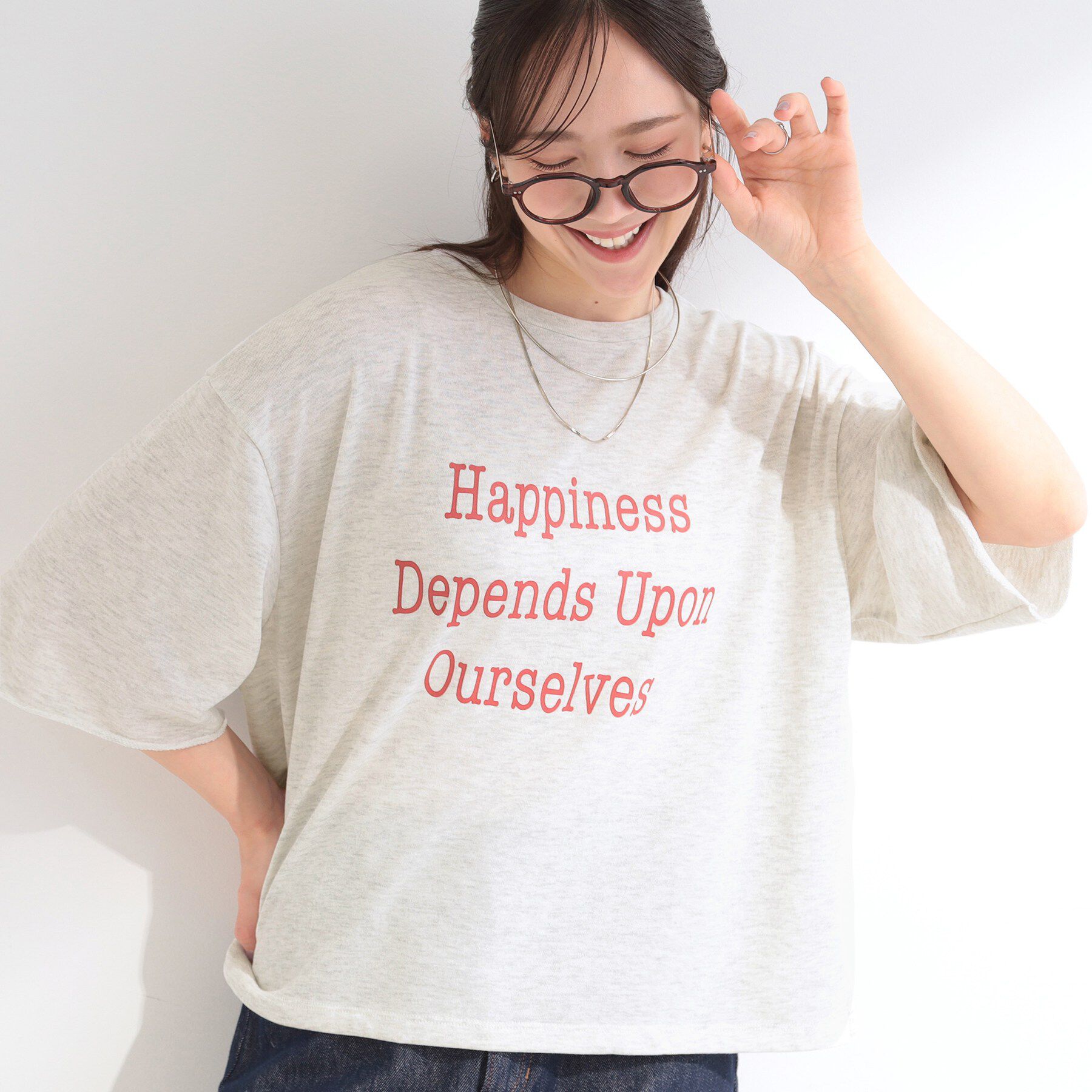SHOO･LA･RUE「【洗濯機可/S-LL/選べる6柄】切りっぱなしお袖がこなれカジュアル 5分袖シアーTシャツ」|Tシャツ・カットソー|ライトグレー(311