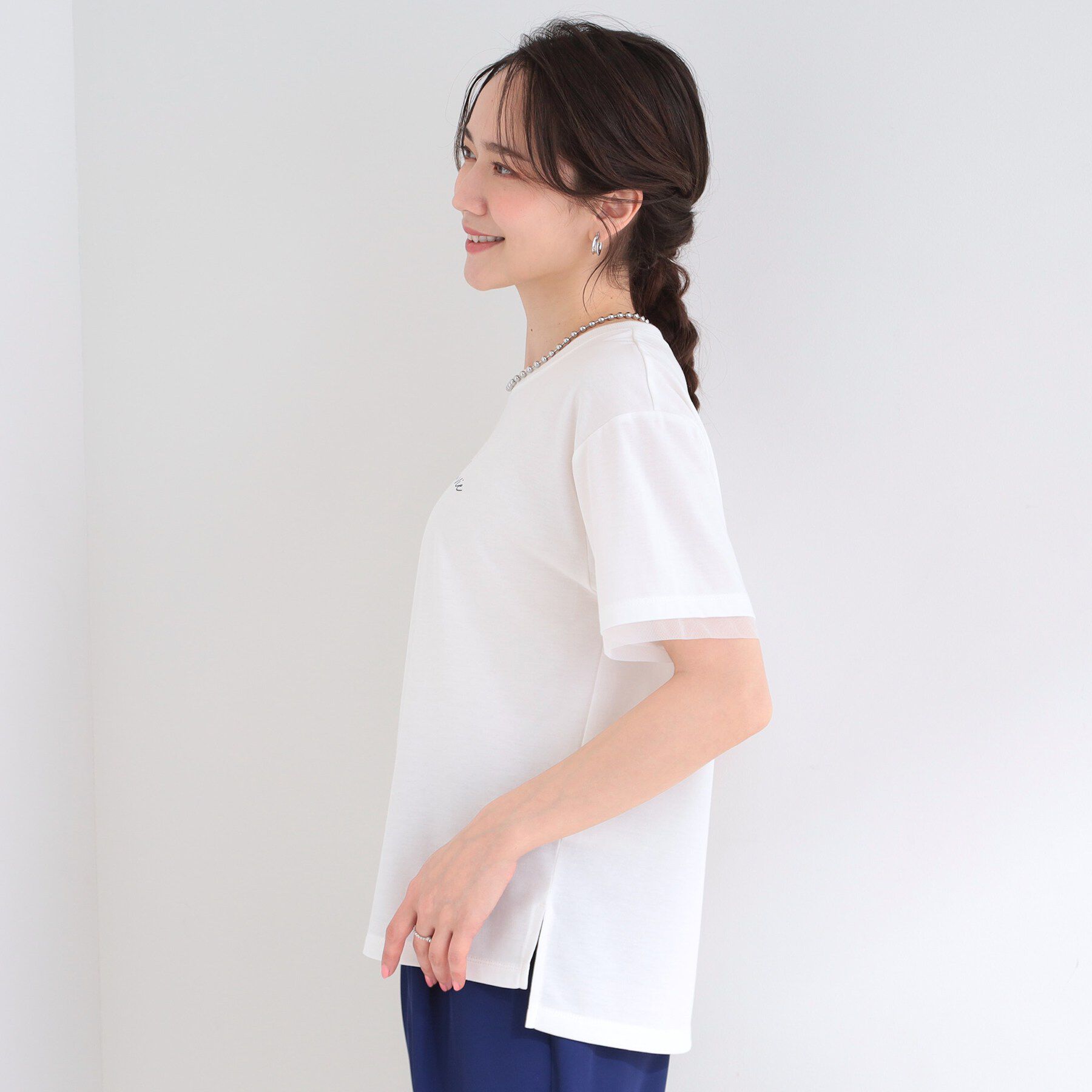 SHOO･LA･RUE「【ひんやり/S-LL/洗濯機可】色・柄選べる お袖チュールレイヤード プリントアソートTシャツ」|Tシャツ・カットソー|