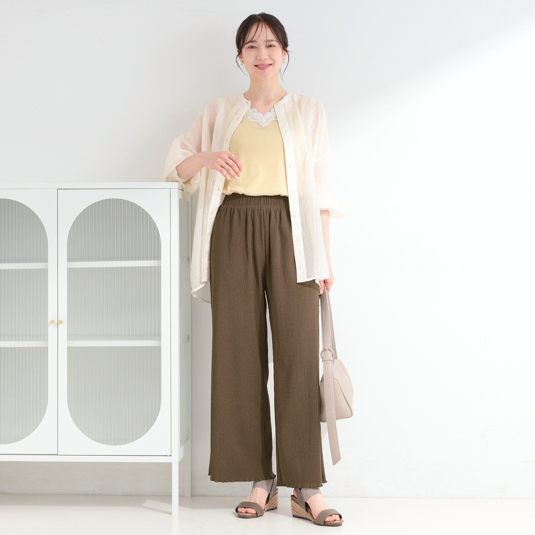 SHOO･LA･RUE「【洗濯機可/S-LL】すっきり見え さらさら 楊柳イージーワイドパンツ」|その他|