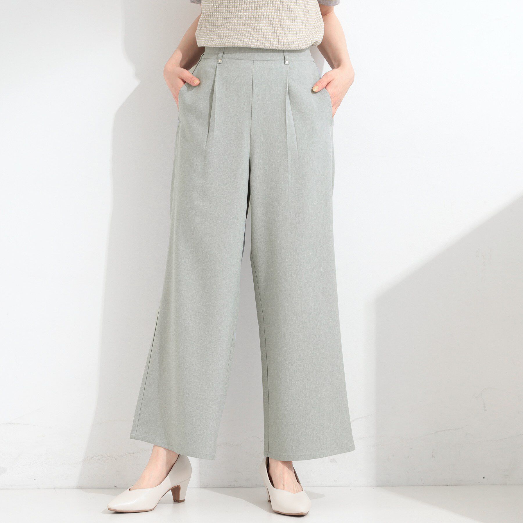 SHOO･LA･RUE「【S-LL】さらっと穿けてきれい見え 麻調タックワイドパンツ」|その他|