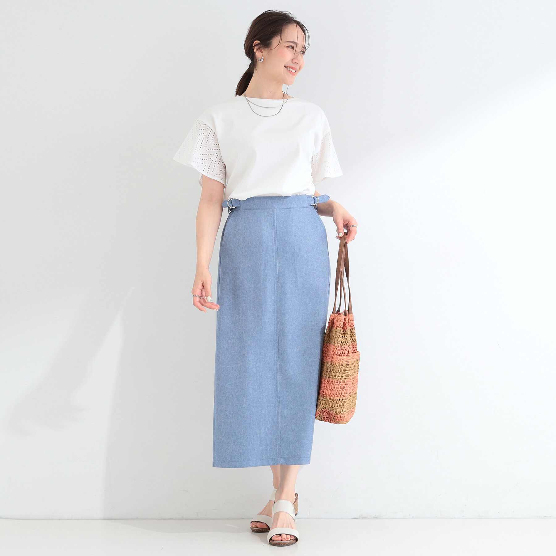 SHOO･LA･RUE「【汗じみ防止/ひんやり/体型カバー】真夏の味方。 汗じみが気になりにくい お袖レースフレアTシャツ」|Tシャツ・カットソー|