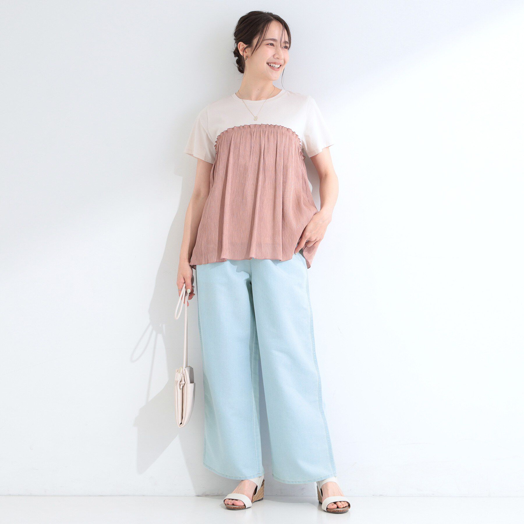 SHOO･LA･RUE「【セットアップ可】夏でも快適 ライトオンスデニム イージーワイドパンツ」|デニム|