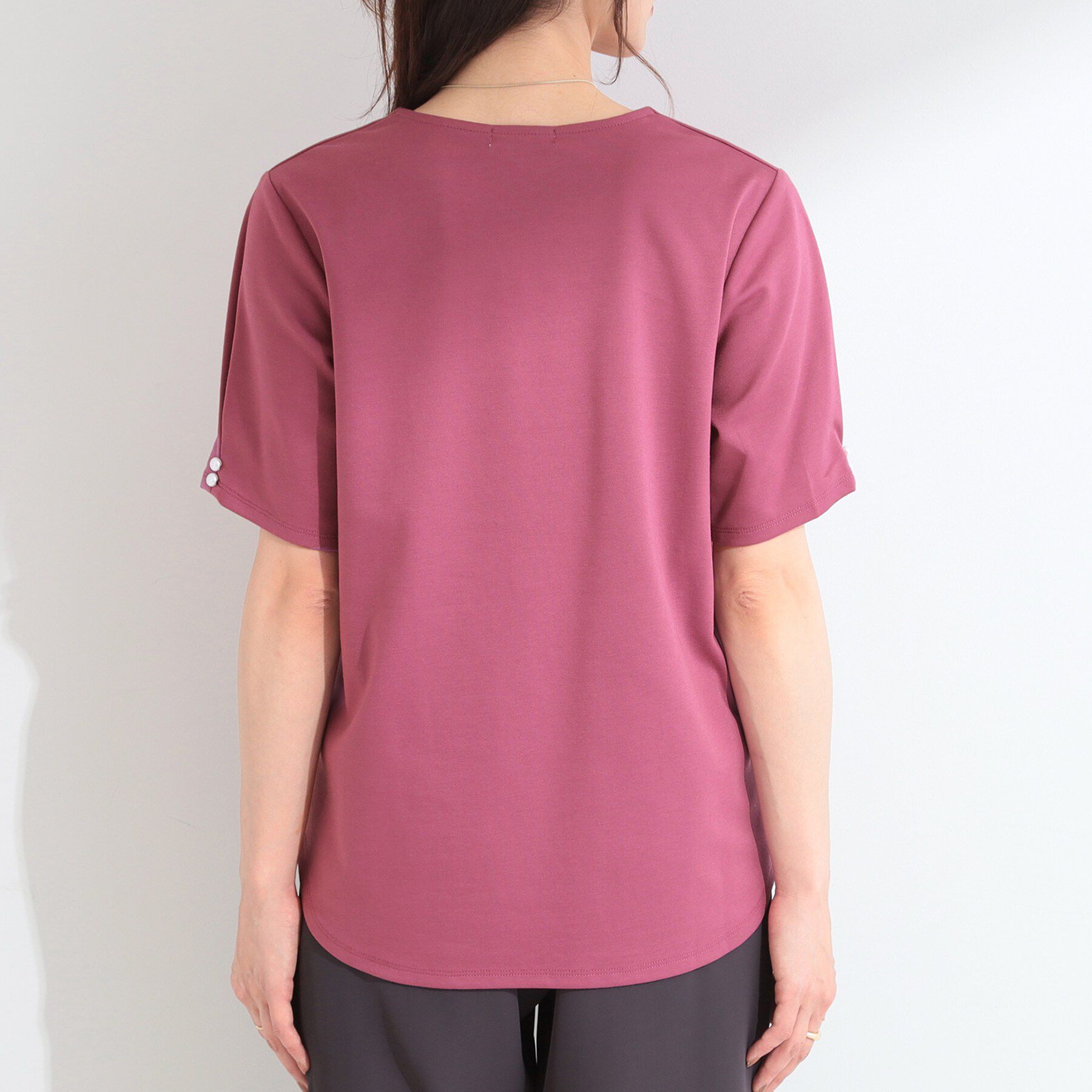 SHOO･LA･RUE「【2点セット/洗濯機可/S-LL】ネックレス付き お袖パールブラウス」|Tシャツ・カットソー|