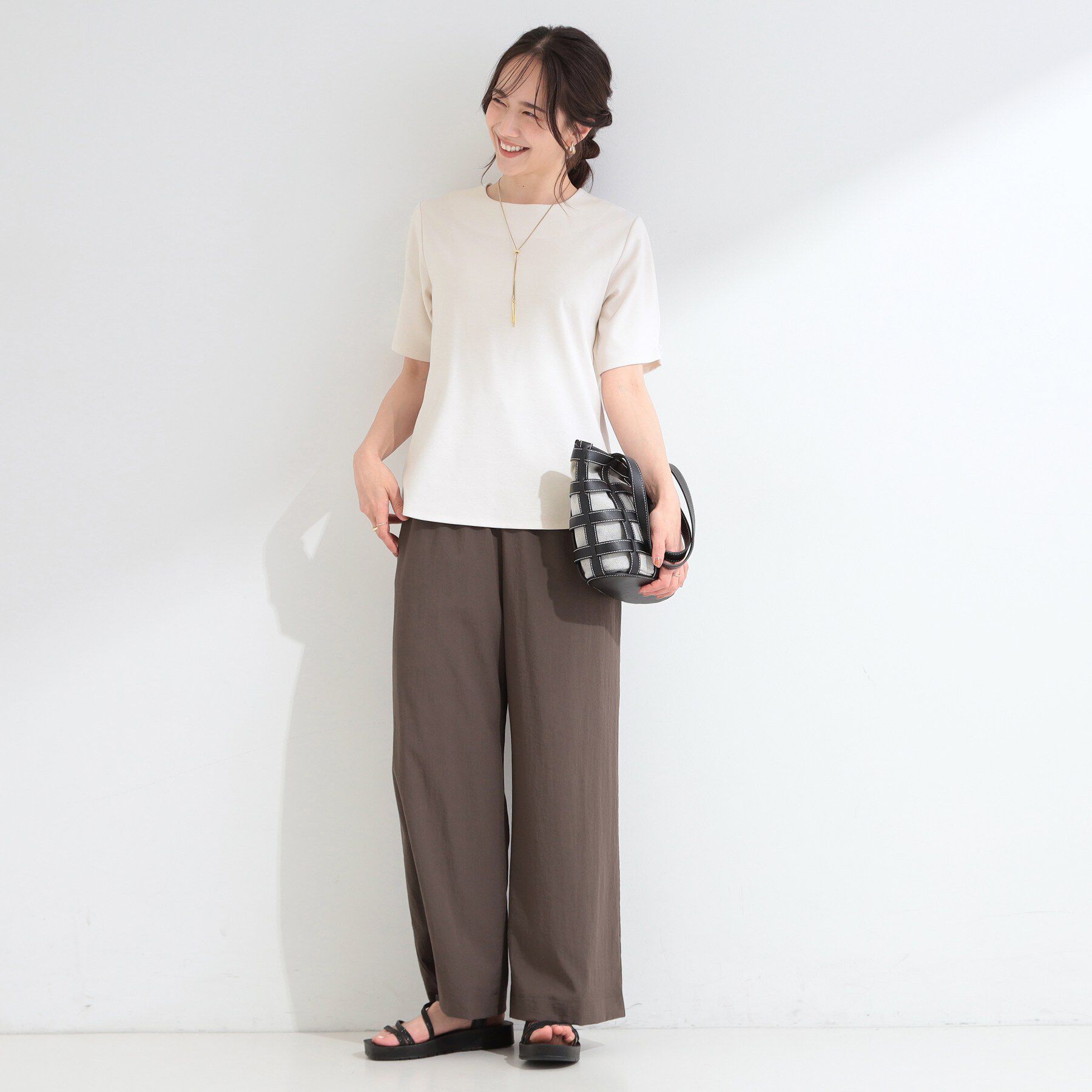 SHOO･LA･RUE「【2点セット/洗濯機可/S-LL】ネックレス付き お袖パールブラウス」|Tシャツ・カットソー|