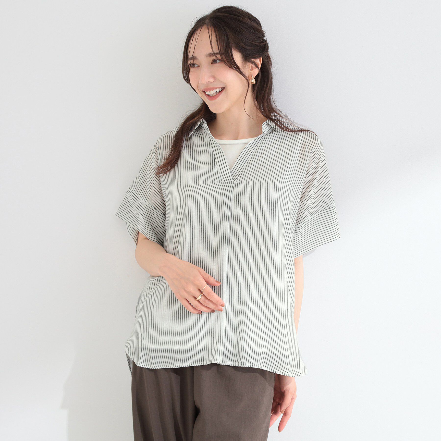 SHOO･LA･RUE「【2点セット/S-LL/洗濯機可】時短でコーデ決まる スラブスキッパーシャツ＋タンクトップ」|その他|