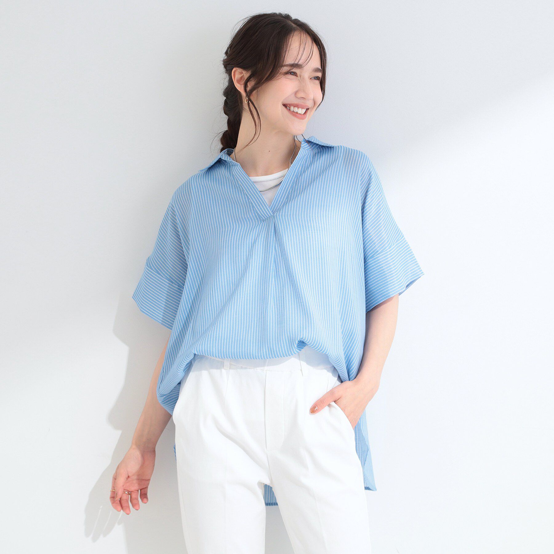 SHOO･LA･RUE「【2点セット/S-LL/洗濯機可】時短でコーデ決まる スラブスキッパーシャツ＋タンクトップ」|その他|