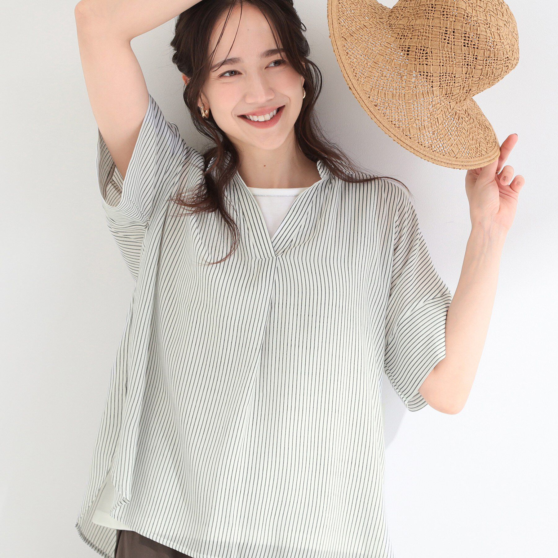 SHOO･LA･RUE「【2点セット/S-LL/洗濯機可】時短でコーデ決まる スラブスキッパーシャツ＋タンクトップ」|その他|ホワイト(301)