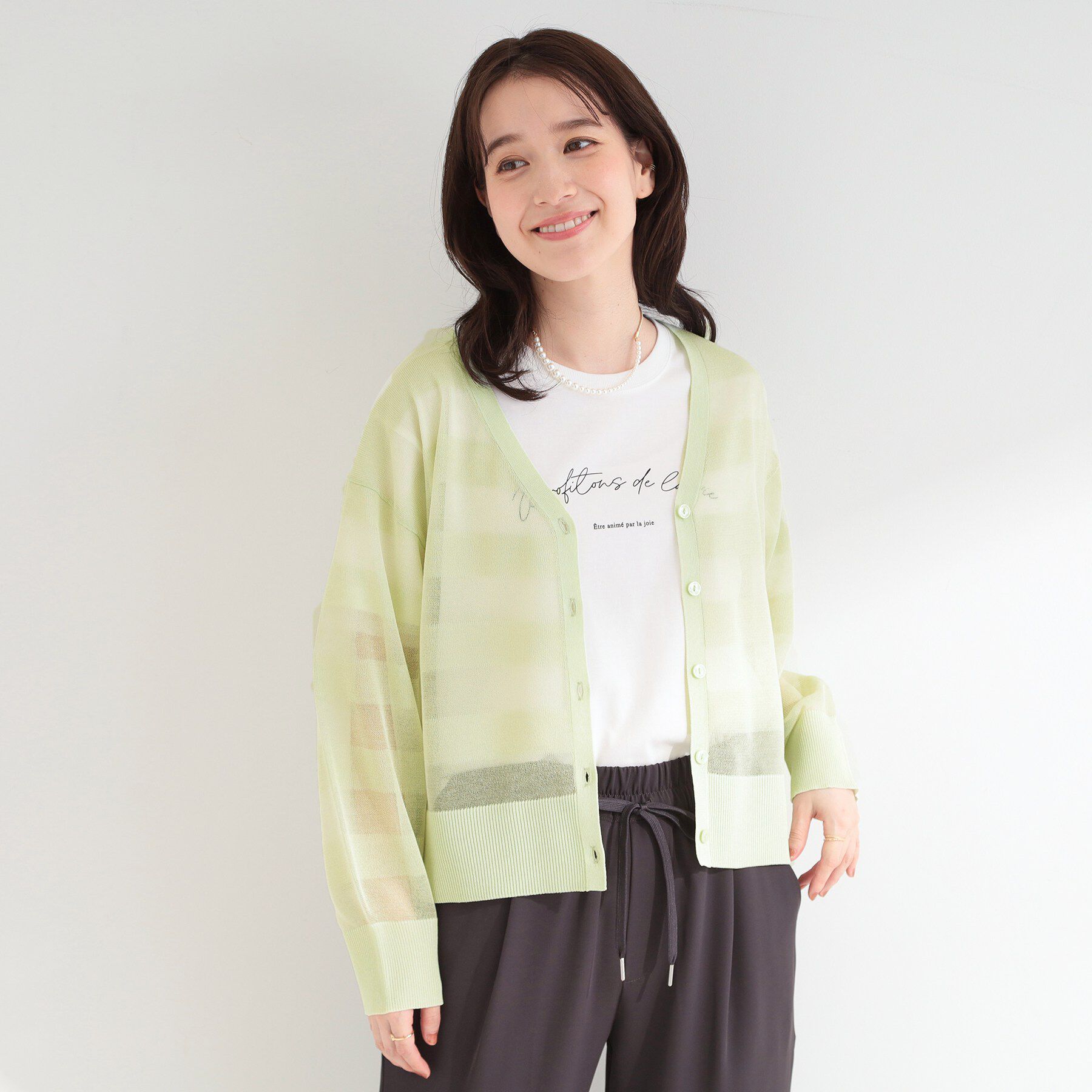 SHOO･LA･RUE「【洗濯機可/S-LL】涼し気な透け感 日差し冷房対策に シアーボーダーカーディガン」|カーディガン|