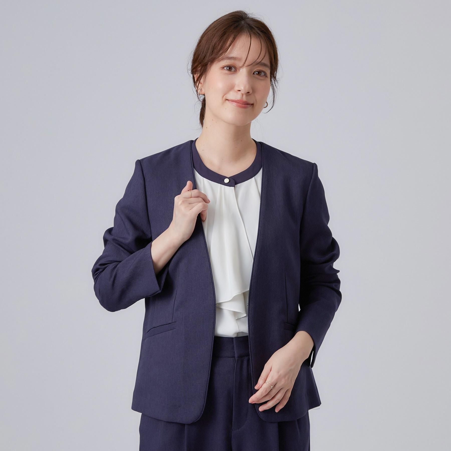 SHOO･LA･RUE「【セットアップ可/通勤/洗濯機可/SS-LL】女性らしく決まる カラーレスジャケット」|ノーカラージャケット|