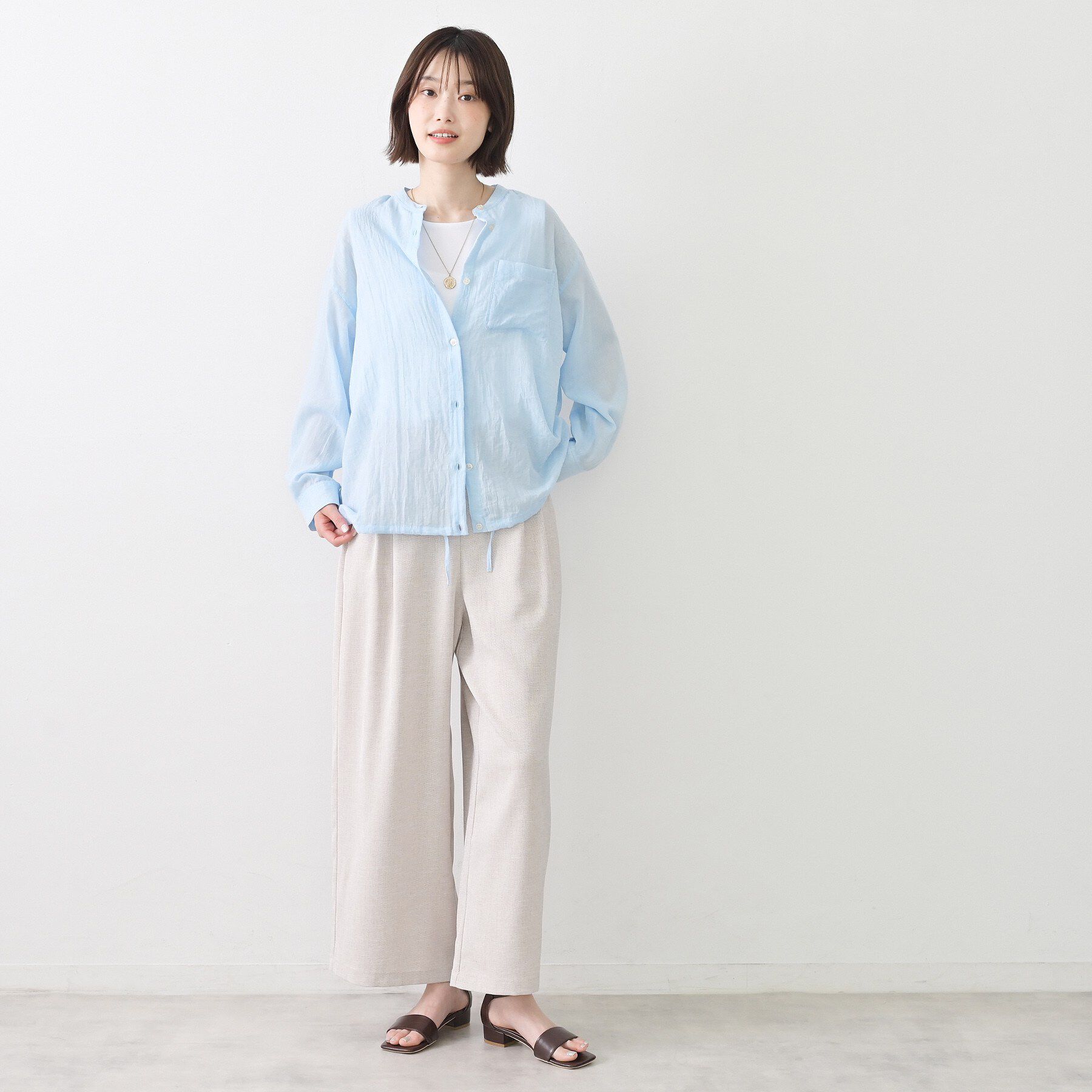 Dessin「【洗える】ドロストリングシアーシャツ」|シャツ・ブラウス|