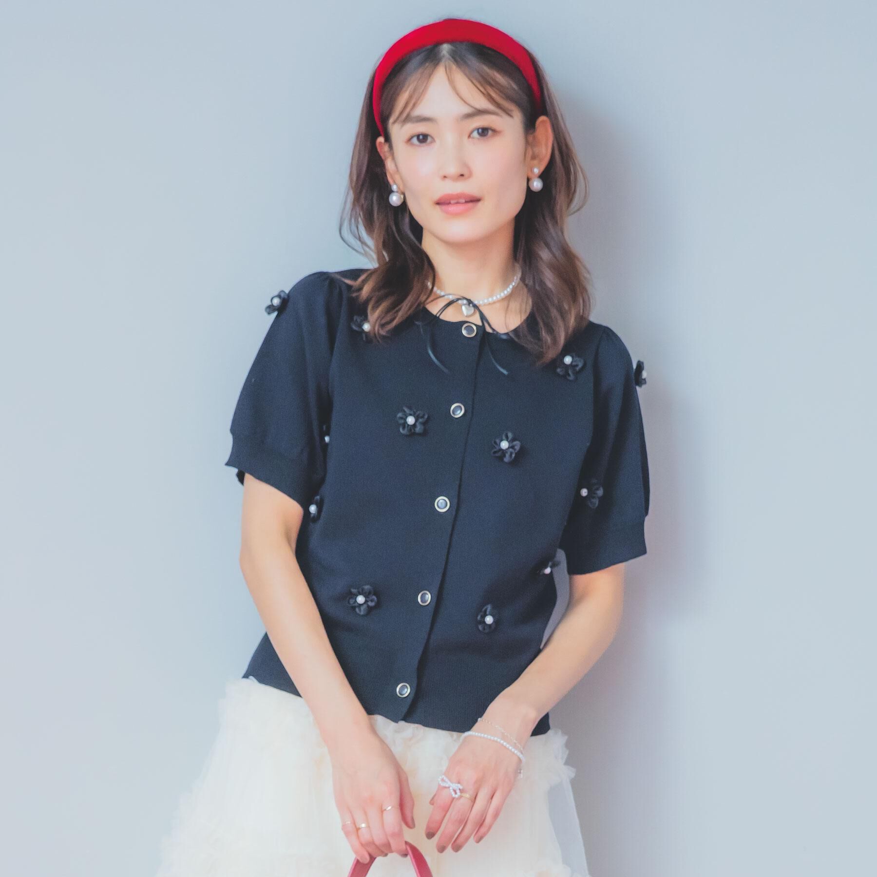 ITS&rsquo;DEMO「フラワーモチーフ5分袖カーディガン」|カーディガン|