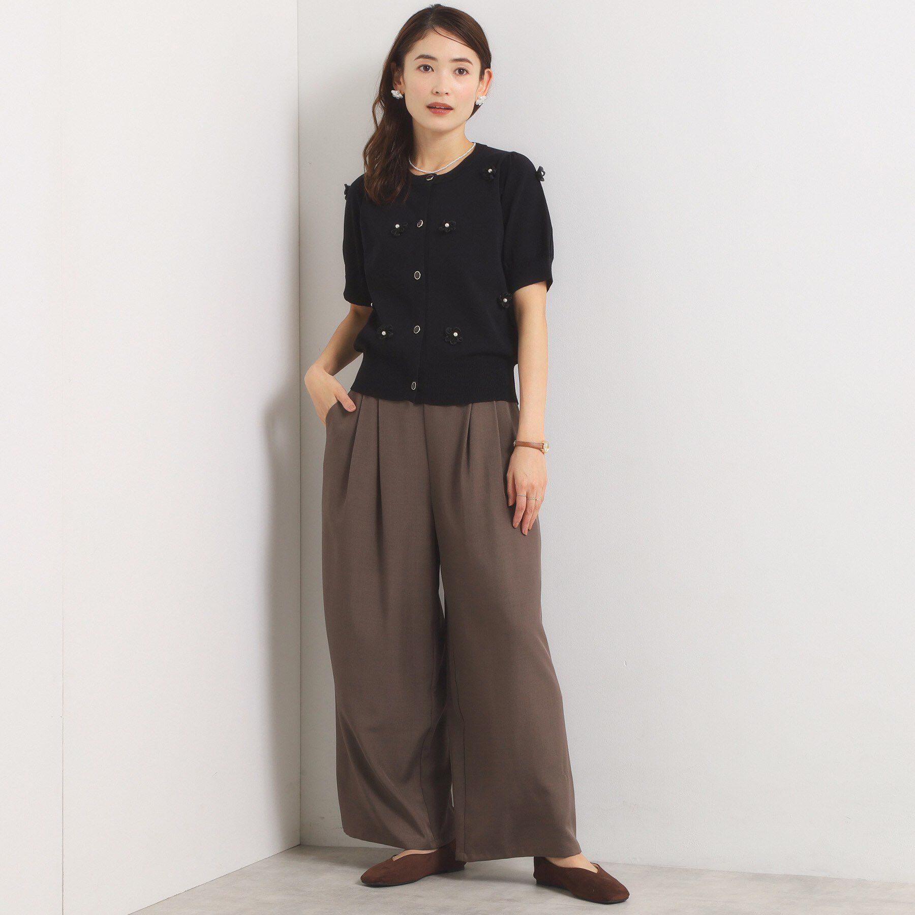 ITS&rsquo;DEMO「フラワーモチーフ5分袖カーディガン」|カーディガン|