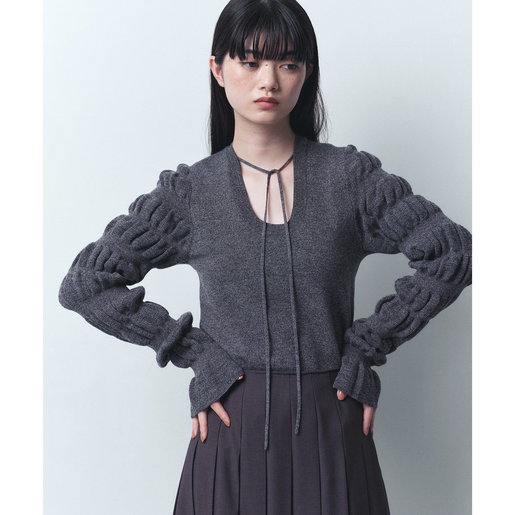 CODE A「gathered sleeves knit」|ニット・セーター|グレー(012)