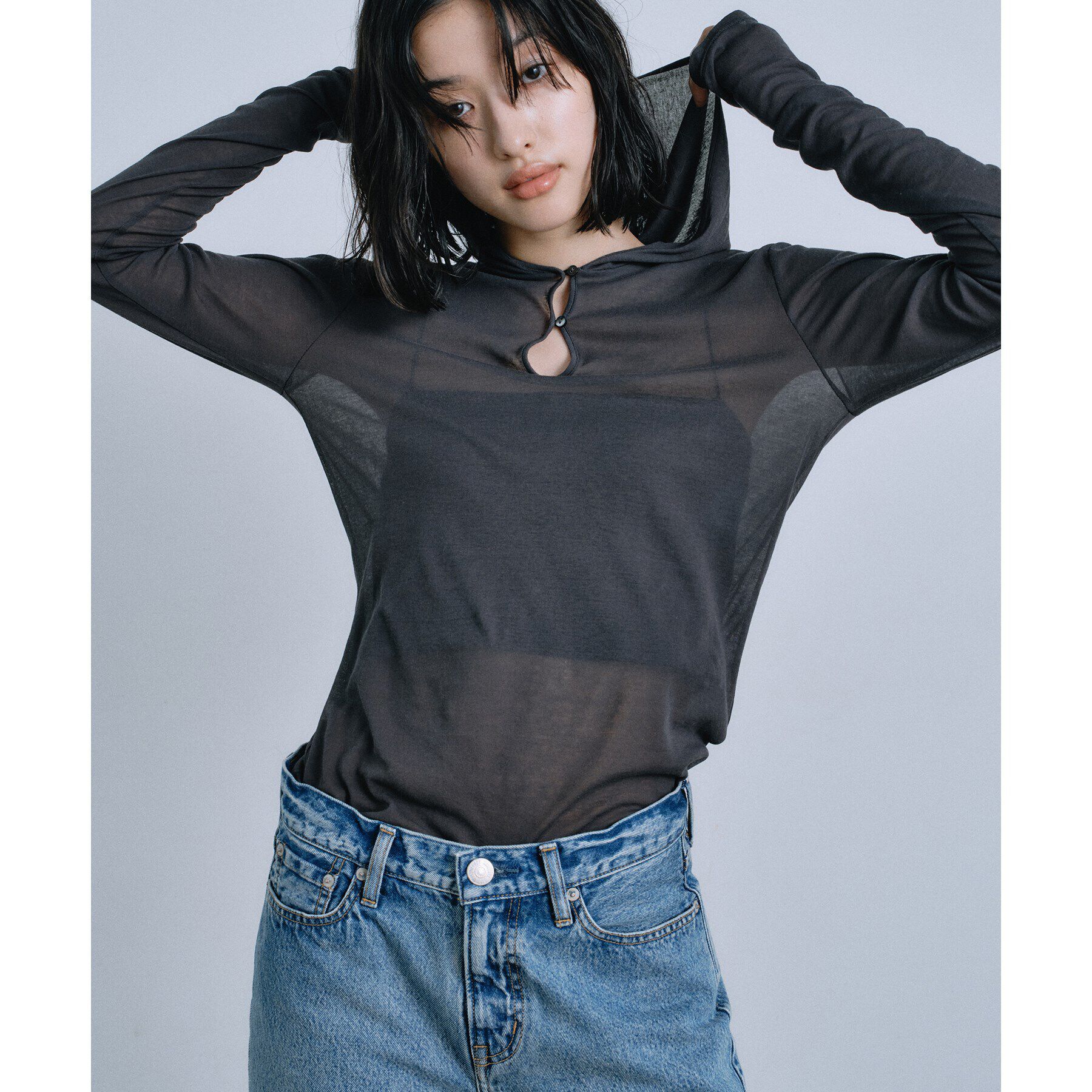 CODE A「【Re】sheer hoodie tee」|ニット・セーター|チャコールグレー(0