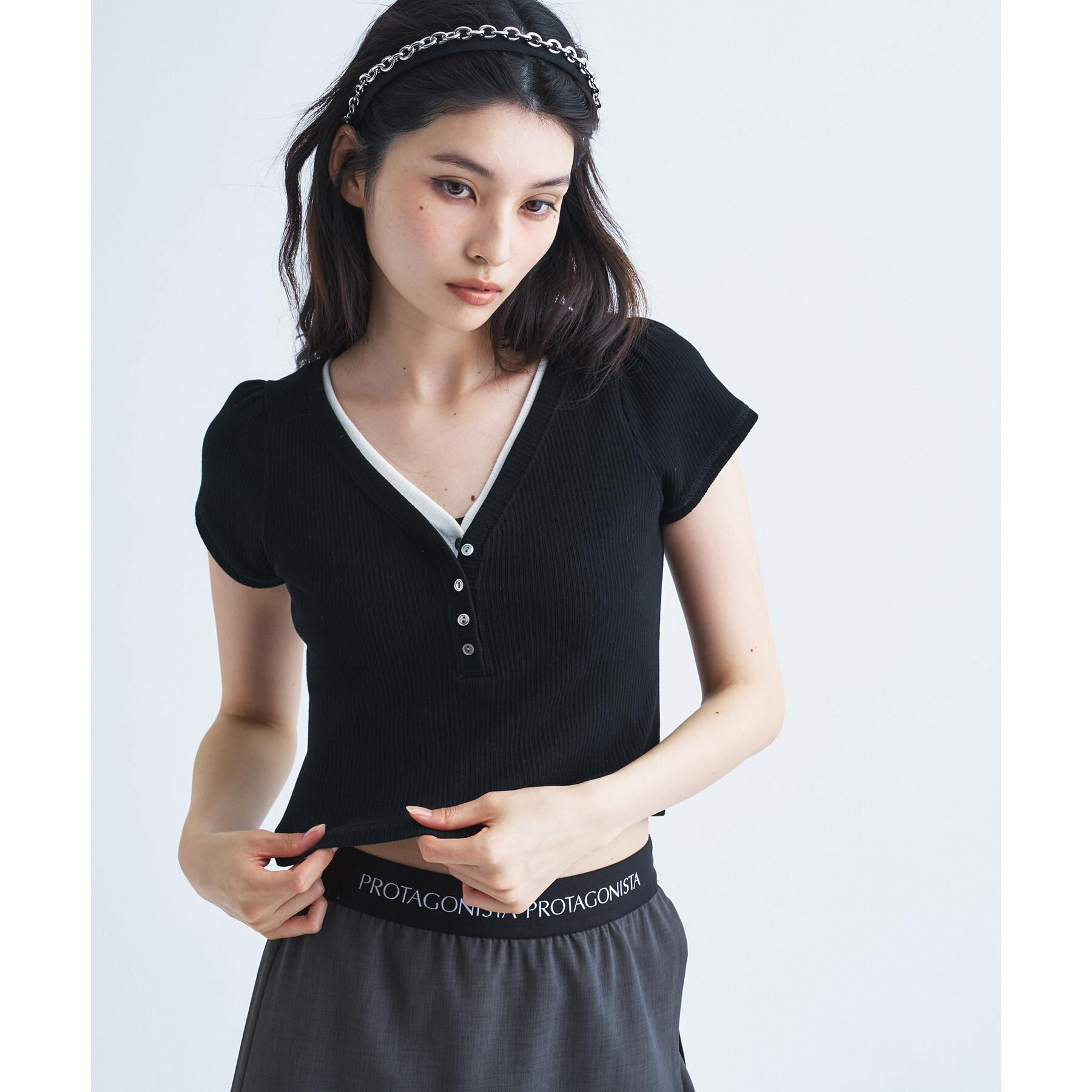 CODE A「M everyday rib button tee」|Tシャツ・カットソー|ブラック(019)