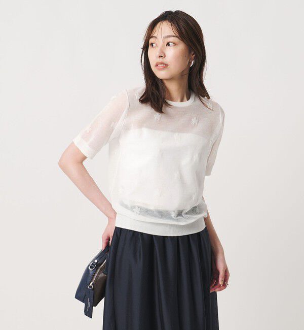 UNITED ARROWS「シアー フラワー ショートスリーブ ニット ‐ウォッシャブル‐」|ニット・セーター|