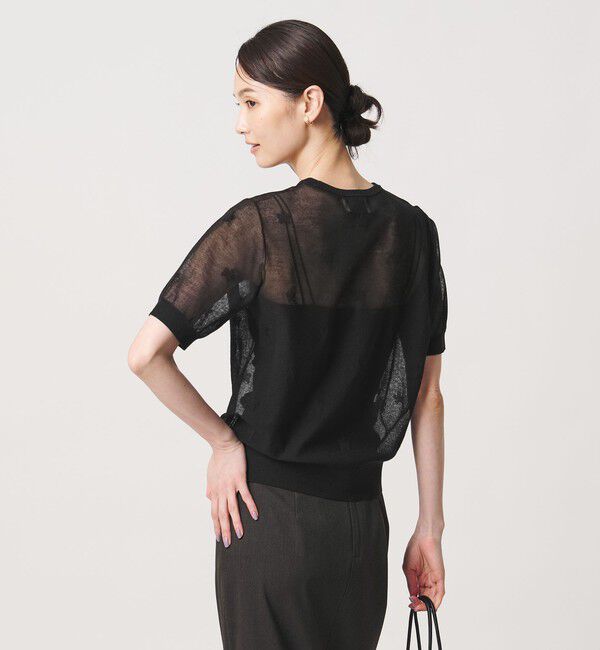 UNITED ARROWS「シアー フラワー ショートスリーブ ニット ‐ウォッシャブル‐」|ニット・セーター|