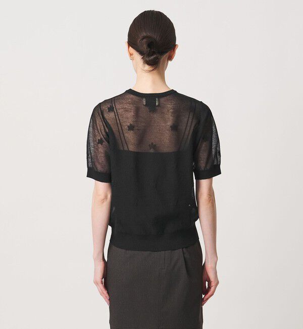 UNITED ARROWS「シアー フラワー ショートスリーブ ニット ‐ウォッシャブル‐」|ニット・セーター|