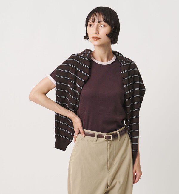 UNITED ARROWS「リブ バイカラーパイピング ショートスリーブ Tシャツ」|Tシャツ・カットソー|WINE