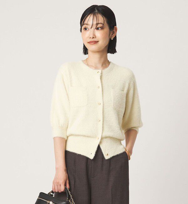 UNITED ARROWS green label relaxing「フラッフフェザー ハーフスリーブ ニット カーディガン」|カーディガン|OFF WHITE
