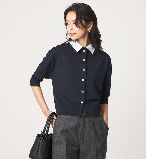 UNITED ARROWS green label relaxing「2WAY レース ポロ襟 5分袖 ニット カーディガン」|カーディガン|