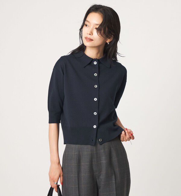 UNITED ARROWS green label relaxing「2WAY レース ポロ襟 5分袖 ニット カーディガン」|カーディガン|