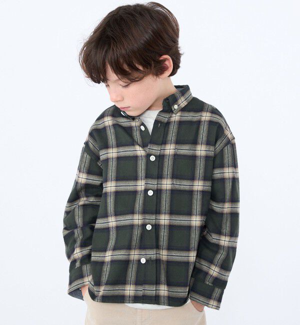 SHIPS KIDS「SHIPS KIDS:100～130cm / ネル チェック ボタンダウン シャツ」|シャツ・ブラウス|ネイビー