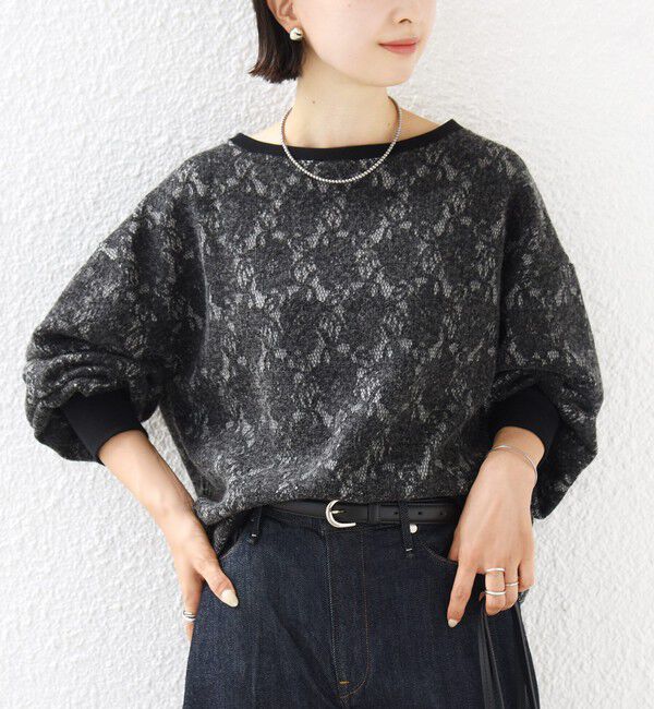 SHIPS for women「《予約》【WEB限定】フラワー レース ニードルパンチ ロング スリーブ プルオーバー」|スウェット・ジャージ|ダークグレー