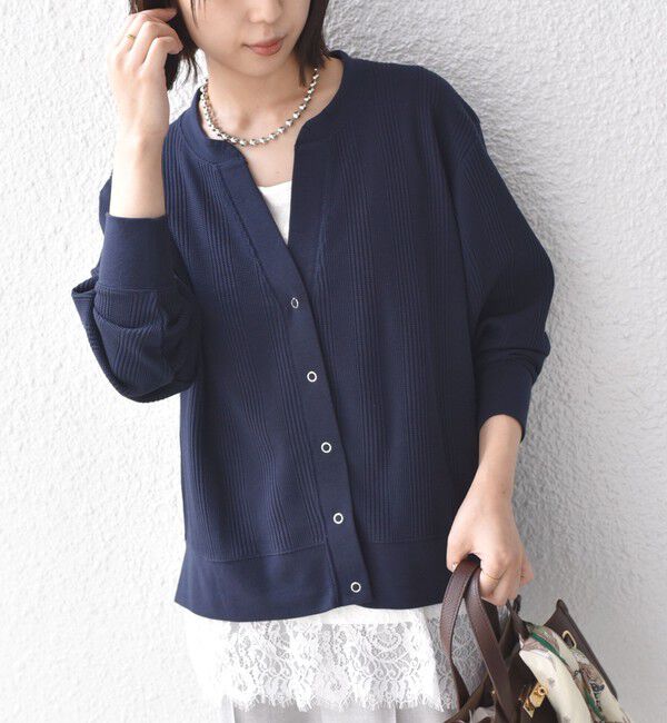 SHIPS Colors 「《予約》SHIPS Colors:〈手洗い可能〉変形 ワッフル スキッパー カーディガン◆」|カーディガン|