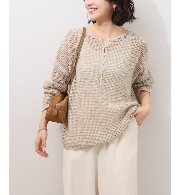 JOURNAL STANDARD relume「ミックスメッシュ2WAYヘンリープルオーバー」|ニット・セーター|ベージュ