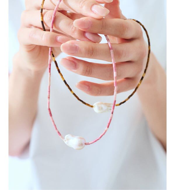 FRAMeWORK「PREEK/プリーク Baroque pearl stone line choker ネックレス」|ネックレス|ピンク B