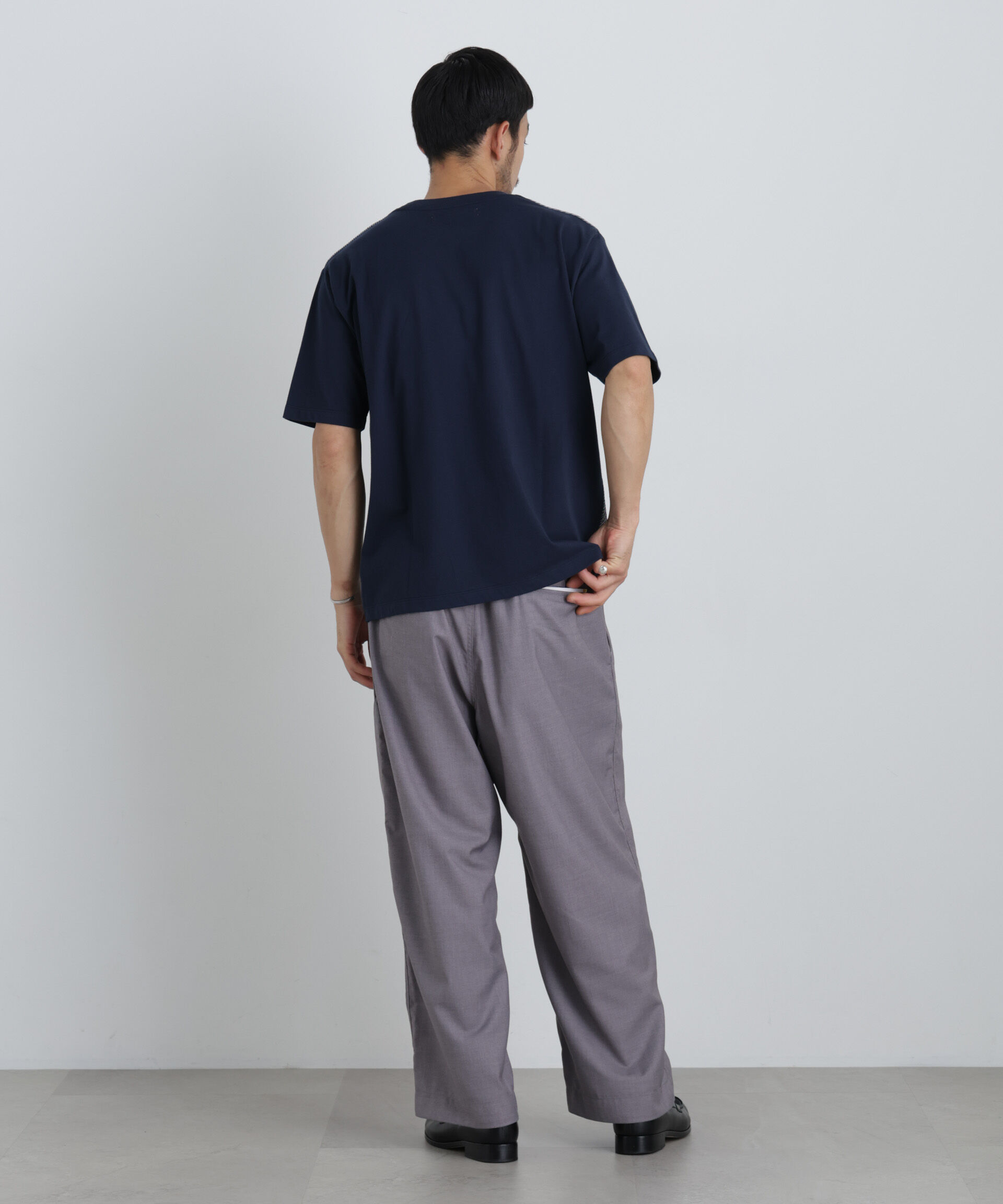 NANO universe「切替チェックニットTシャツ 半袖」|ニット・セーター|