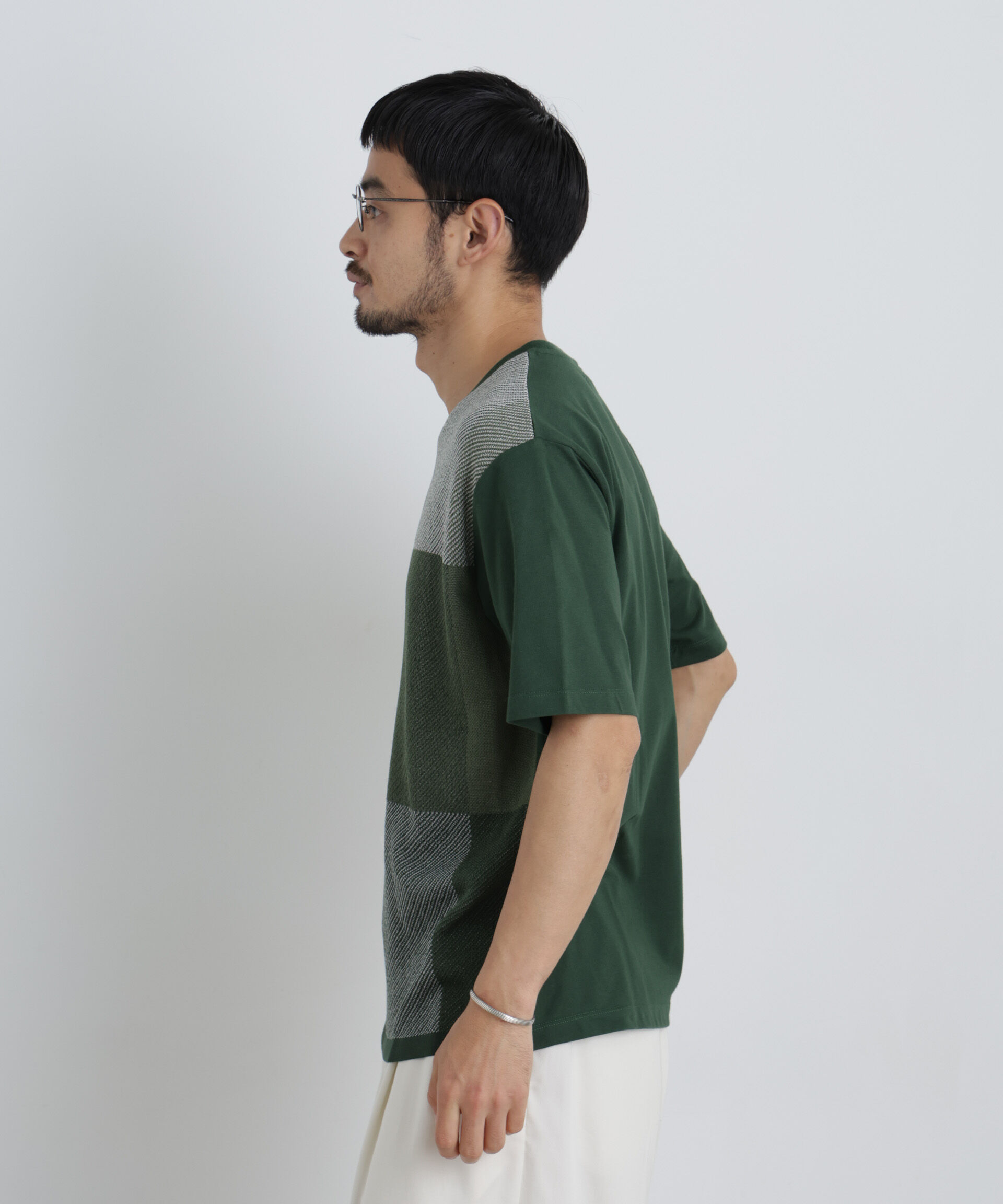 NANO universe「切替チェックニットTシャツ 半袖」|ニット・セーター|