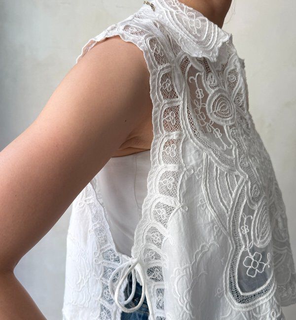  「レース刺繍襟付タンクブラウス」|シャツ・ブラウス|